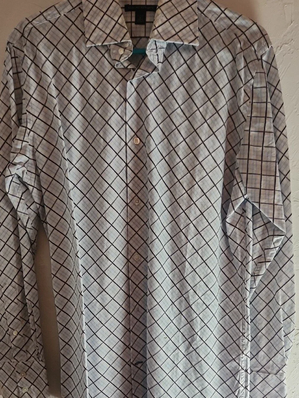 Banana Republic White Dress Shirt with Navy Windowpane Grid